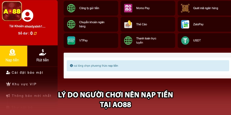 Lý do người chơi nên nạp tiền tại AO88